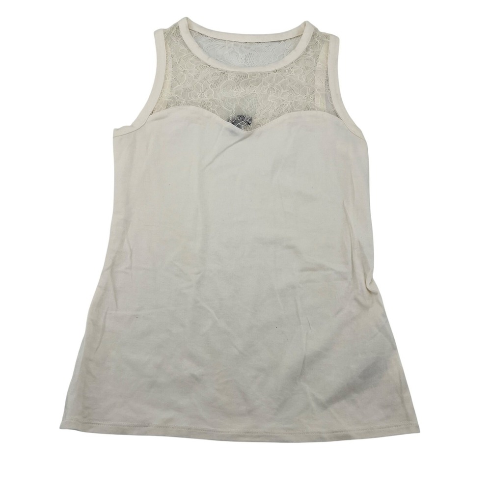 Express Womens White Lace Overlay Tank Top XS Cotton Blend Sleeveless Semi-Sheer